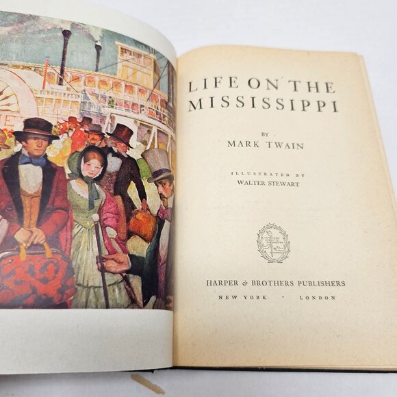 Vintage 20s 1917 Life on the Mississippi Mark Twain Hardcover Book Rare Gift - Picture 4 of 10
